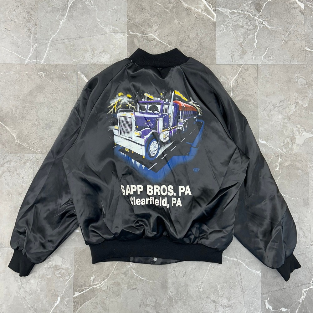 90s Vintage Smokestack Lighting Trucker Jacket Mens Large Satin Bomber Coat